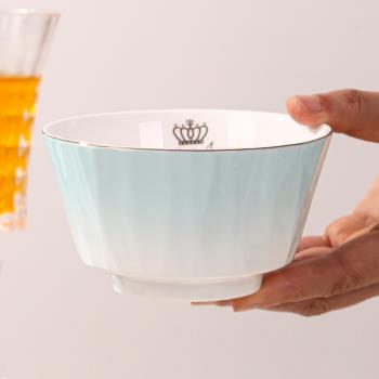 陶瓷碗家用新款2023現代簡約輕奢金邊吃飯碗盤組合餐具碗碟套裝
