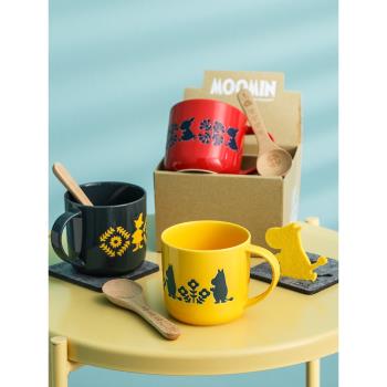 日本進口姆明卡通馬克杯木勺Moomin陶瓷帶勺水杯禮盒裝釉下彩杯子