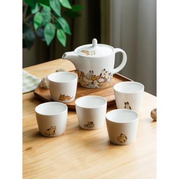 日式可愛貓咪茶具套裝 家用卡通陶瓷茶壺茶杯小清新水杯泡茶貓杯