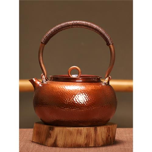 治】北越堂造 鎚起銅製 紫金色鎚目紋湯沸☆銅