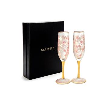 ADERIA日本EL DORADO櫻花藤蔓鑲金香檳對杯玻璃結婚生日七夕禮物