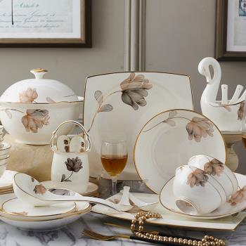 碗碟套裝家用奢華宮廷景德鎮陶瓷器骨瓷高檔歐式餐具碗具組合結婚