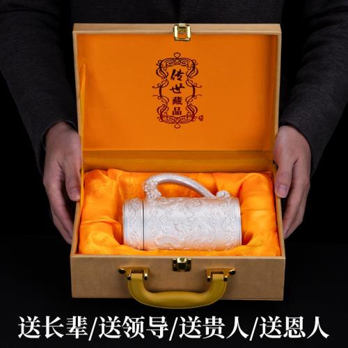 純銀　銀杯　三っ重　桐箱　約207g 英國Bemega高檔純銀保溫杯男士999銀內膽九龍養生泡茶水杯子銀杯|保溫杯