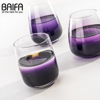 高顏值玻璃杯創意啤酒杯紫色水晶玻璃酒杯套裝果汁杯洋酒杯杯子