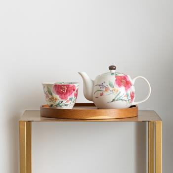 日本進口美濃燒和藍茶具花水彩茶壺茶杯一壺兩杯套裝婚慶商務禮品