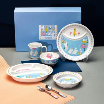 姆明Moomin陶瓷碗分格盤分隔盤圓盤餐盤馬克杯叉勺兒童餐具禮盒裝