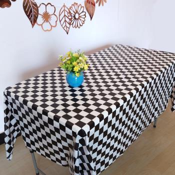 黑白格子PE長方形一次性加厚塑料桌布餐廳甜品臺生日派對裝飾布置