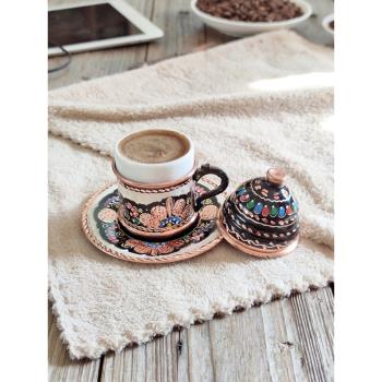 土耳其進口紫銅純手工復古宮廷高檔歐式琺瑯彩精致隔熱咖啡杯禮品