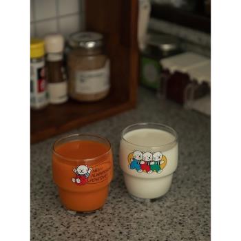 韓國dailylike可愛印花卡通ins復古迷你透明玻璃水杯果汁牛奶杯子
