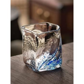 日本江戶硝子荒木櫻子海浪烈酒杯洋威士忌水杯水晶玻璃鈷藍款日式