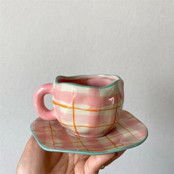 ZJHOMEins風復古少女心小眾咖啡杯碟套裝陶瓷杯馬克杯牛奶早餐杯