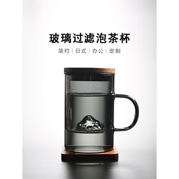 石久日式輕奢復古墨灰玻璃觀山辦公室男士個人專用茶水分離泡茶杯