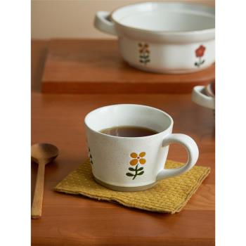 肆月復古中古咖啡杯馬克杯家用陶瓷杯帶把手喝水杯子水杯茶杯日式