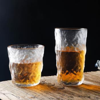 ins風網紅冰川紋玻璃杯高顏值咖啡水杯荒石琉璃磨砂茶杯日式家用
