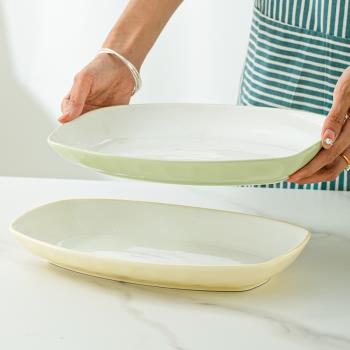 魚盤家用2023新款奶油風輕奢長方形盤子大號不規則蒸魚盤子魚碗