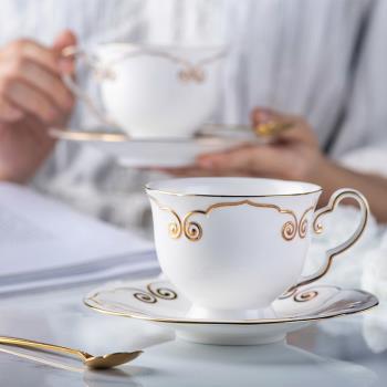 如意骨瓷咖啡杯白色描金下午茶具杯碟套裝歐式中式韓式陶瓷咖啡具