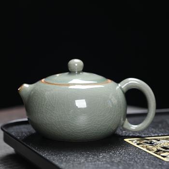 哥窯墨煙西施壺陶瓷功夫茶壺中式家用泡茶壺大容量可養開片小清新