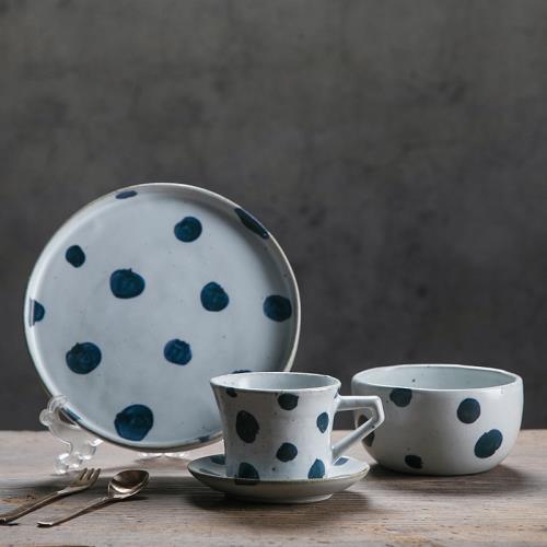 器昔|景德鎮手工青花餐盤子 手繪波點日式創意陶瓷西餐盤家用餐盤