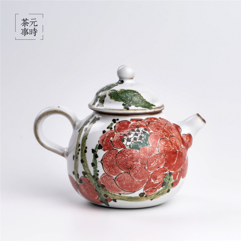 元時茶事劉平作品釉中彩茶壺瑪瑙釉手工手繪泡茶壺中式茶壺茶具|茶壺