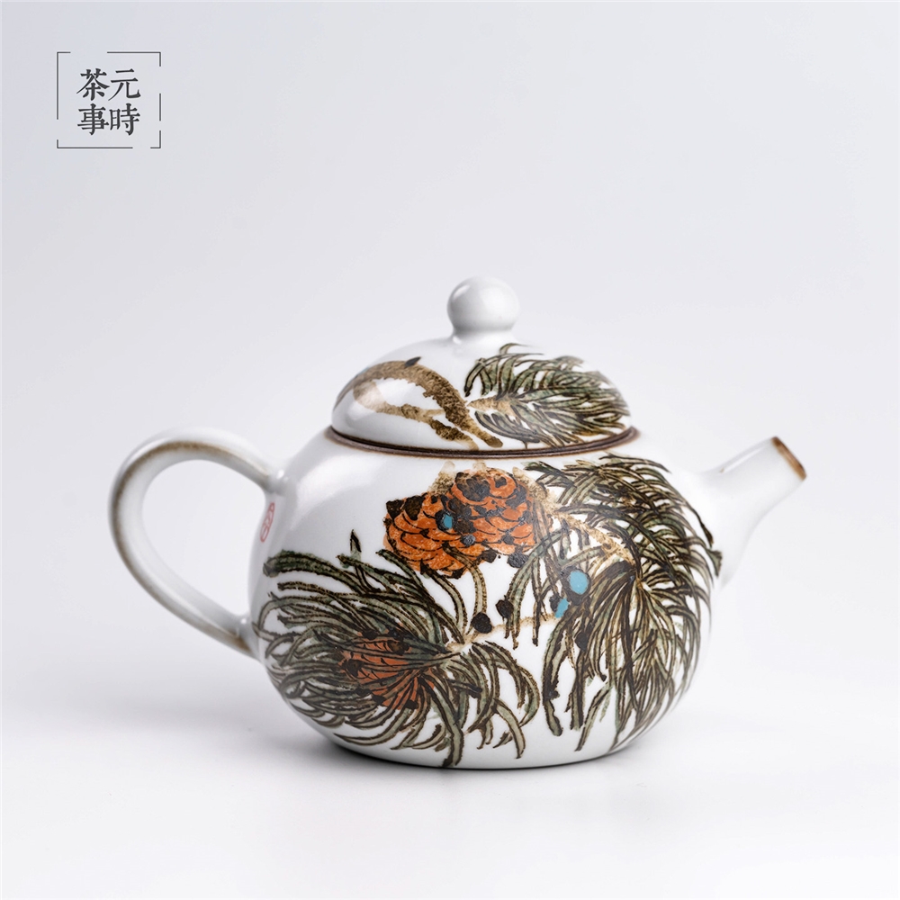 元時茶事劉平作品釉中彩茶壺瑪瑙釉手工手繪泡茶壺中式茶壺茶具|茶壺