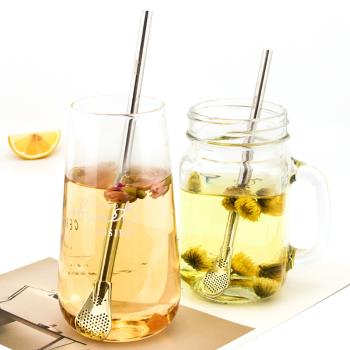 創意過濾吸管勺304不銹鋼環保便攜金屬飲管花茶迴圈使用喝茶神器