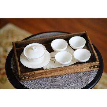 素燒羊脂玉瓷蓋碗茶杯單個帶蓋高端白瓷大號三才茶碗陶瓷巖茶茶具