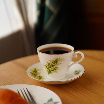 5月份粉色鈴蘭歐式咖啡杯碟骨瓷英式復古vintage中古下午茶紅茶杯