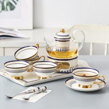 ins英歐式下午茶花茶具套裝陶瓷家用玻璃壺蠟燭可加熱花茶壺套裝