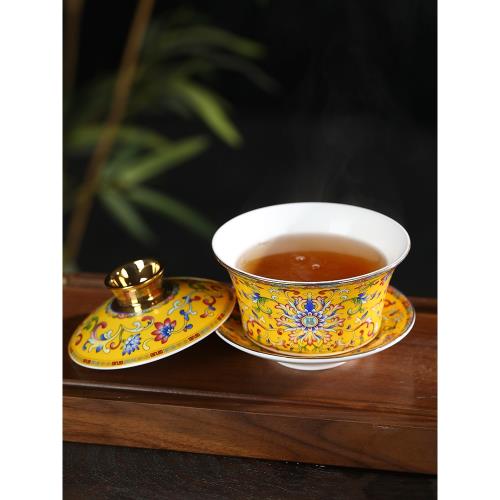 景德鎮琺瑯彩泡茶三才蓋碗茶杯茶碗陶瓷單個高檔碗茶具八寶茶杯子|蓋碗