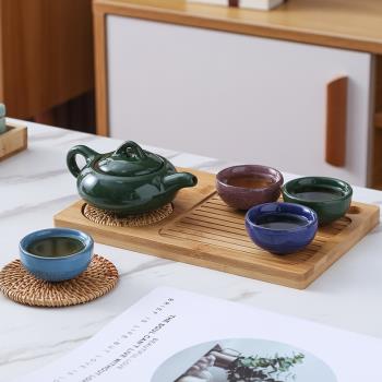 日式干泡茶盤家用手工藤編竹制高端簡約大號功夫茶具單層方形托盤