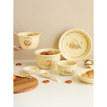 藍蓮花面包兔奶油系餐具碗碟套裝家用ins風禮盒碗陶瓷兔年碗盤