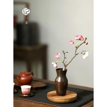 日式手工復古銅花瓶擺件客廳干花插花器現代簡約電視柜餐桌裝飾品