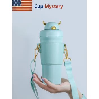 美國 cup mystery 進口304不銹鋼材質卡通惡魔吸管提繩直身保溫杯