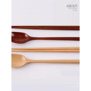 ABOUT長柄勺筷木質餐具餐廳便當韓國料理日本勺筷套裝家用食品級