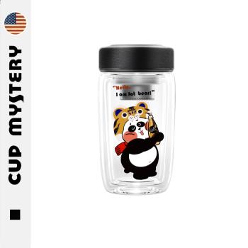 美國CupMystery雙層水杯子國潮卡通熊貓耐熱時尚商務高硼硅玻璃杯