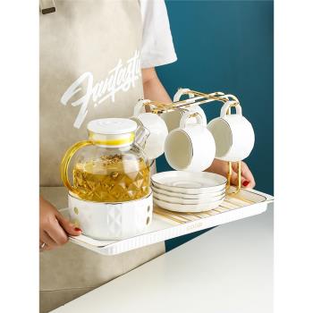 英式下午茶茶具杯碟精致套裝煮水果茶花茶壺蠟燭加熱家用陶瓷茶杯