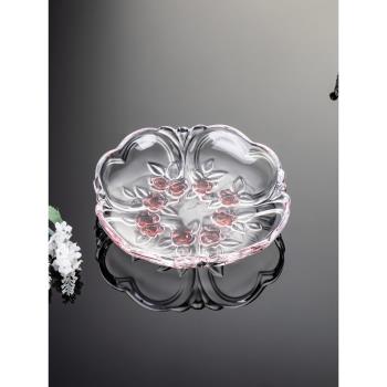 水晶玻璃小果盤家用客廳零食小吃碟創意玫瑰花現代干果盤結婚擺盤