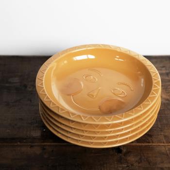 【SALE】Ceramic Japan 日本制 橘黃色復古卡通笑臉陶瓷盤收納盤