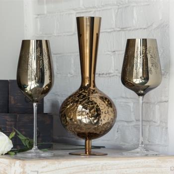 叁克拉高端奢華酒具金色銀色電鍍高腳杯水晶紅酒杯樣板房裝飾擺件