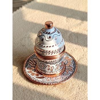 土耳其進口琺瑯彩高檔宮廷風歐式紫銅咖啡杯花紋元素純手工藝精致