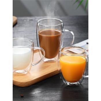 玻璃小茶杯雙層隔熱加厚耐高溫透明簡約家用水杯子帶把手咖啡牛奶