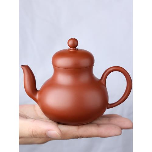 潮州の陶芸家【章燕明造】紫砂茶壺 小ぶり急須 手拉壺技法による朱