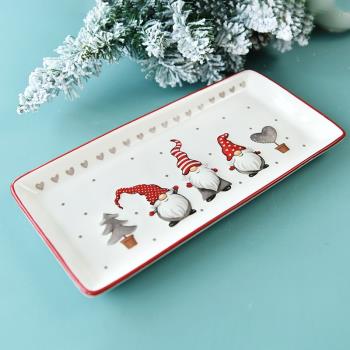 長方形圣誕盤子北歐陶瓷平盤廚房家用餐具浮雕淺盤創意西餐牛排盤