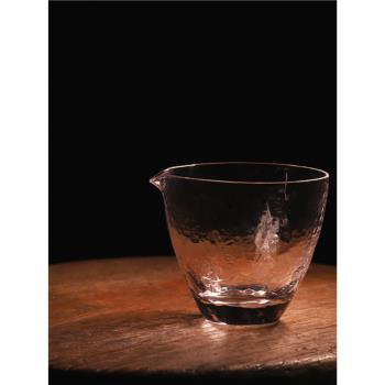 日本回流進口水晶玻璃小公道杯茶道具手工透明錘紋公杯日式分茶器