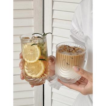 簡約小眾玻璃杯冰美式拿鐵咖啡杯ins夏天女家用果汁飲品喝水杯子