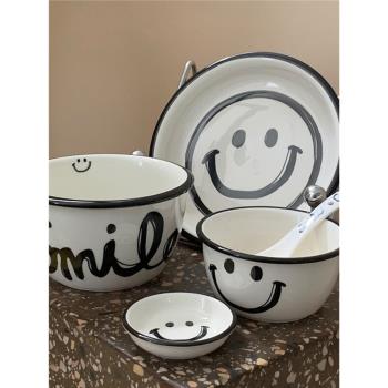 ins風韓式笑臉餐具組合家用陶瓷飯碗一人食碗碟套裝好看的湯面碗