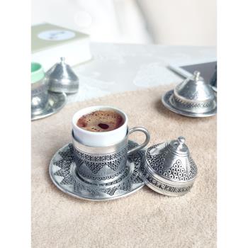 土耳其進口咖啡杯套裝純手工銅器歐式美式手沖速溶銀色宮廷風復古