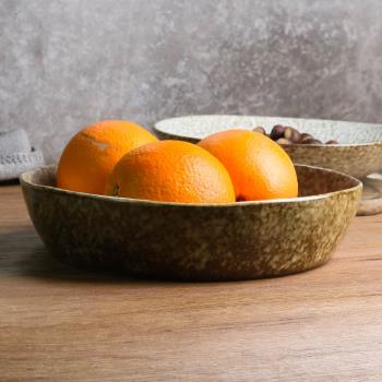創意麻點陶瓷深盤家用湯盤西餐廳沙拉盤意面盤雪花釉盤拉面盤餐具