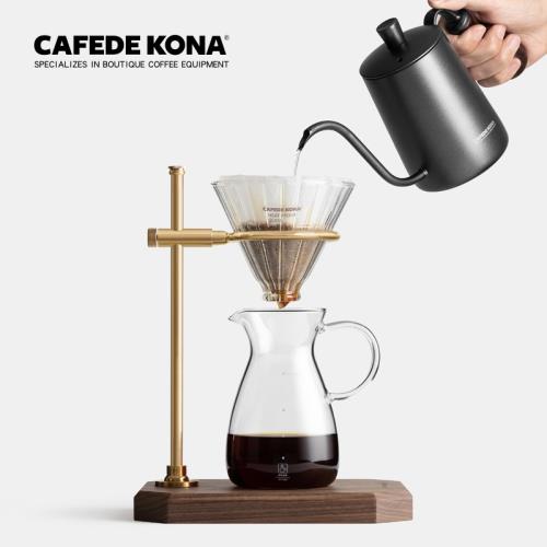 CAFEDE KONA手沖咖啡架 純銅濾杯架手沖壺滴濾式支架 胡桃木木底