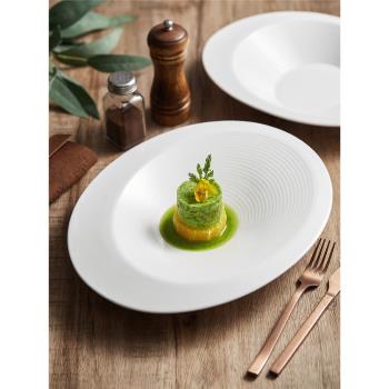 一亨白色創意境菜北歐陶瓷橢圓家用日式螺紋平大號網紅西餐具盤子